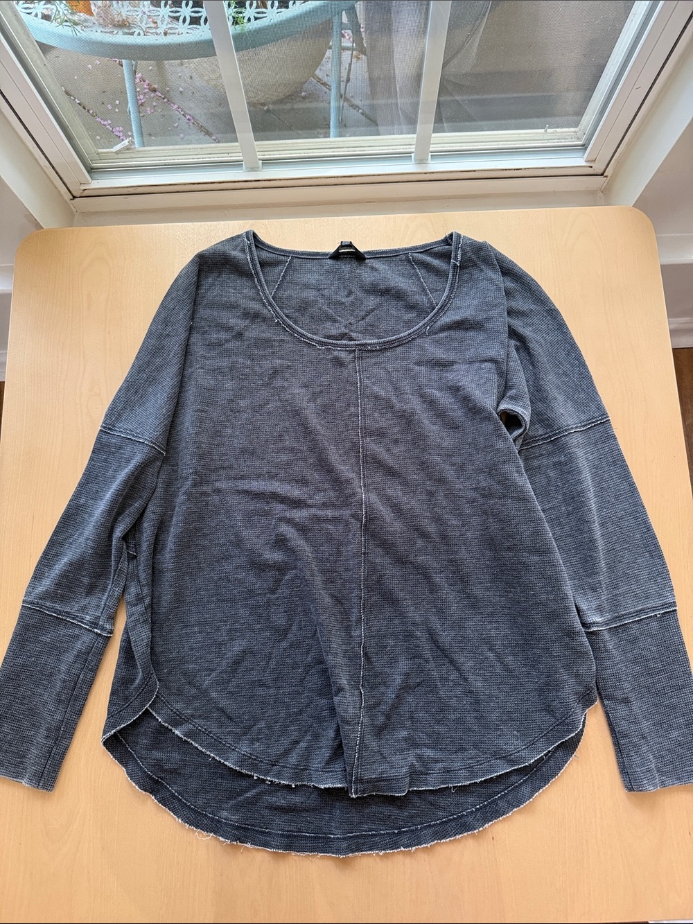 Lucky Brand Washed Charcoal Long Sleeve Scoop Neck Thermal Tee
